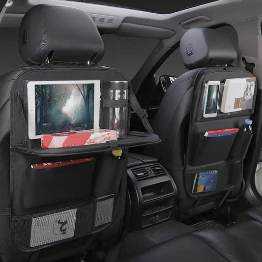 Foldable Car Seat Organizer with Tray and Tablet Holder - Multi-Pocket Storage Solution for Car Interiors